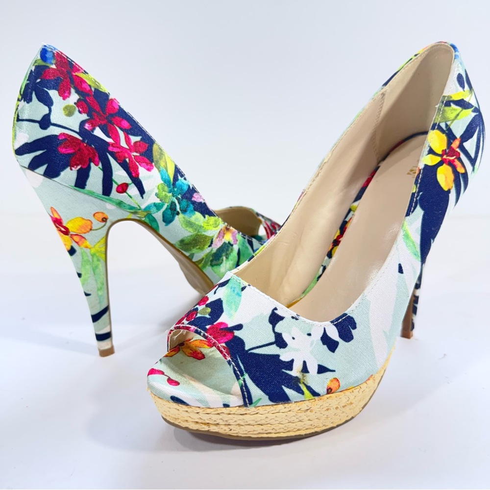 Apt.9 Floral Print Peep Toe Platform Pump 5" Heel Shoe Size 8 Career Dressy EUC